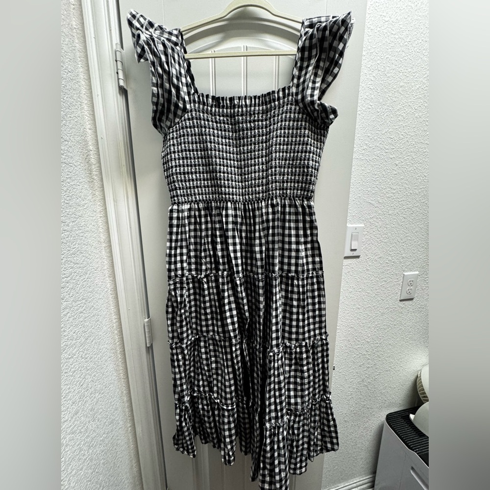 Black and White Gingham Tiered Midi Dress